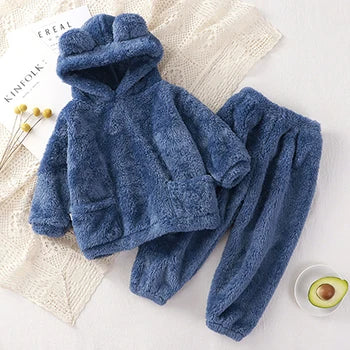 1 2 3 4 5 Years Autumn Winter Warm Plush Boys Clothing Sets Fashion Flannel Hooded Top + Pants Girls Suits Birthday Kids Clothes