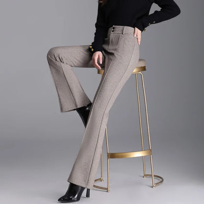 2024 Autumn New High Waist Slimming Draping Professional Micro-Pull Straight Suit Trousers Bell-Bottom Pants korean