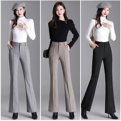 2024 Autumn New High Waist Slimming Draping Professional Micro-Pull Straight Suit Trousers Bell-Bottom Pants korean