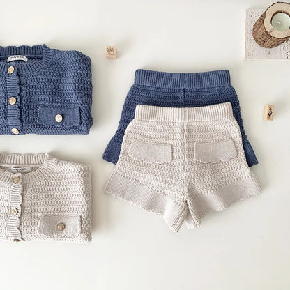 deer jonmi New Autumn Winter Toddlers Girls Knitted Sets Cardigan Sweater Shorts 2pcs Korean Style Baby Kids Princess Outfits