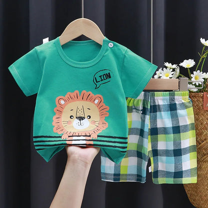 Children Clothing Suit Summer Cartoon Children's Sets Cotton T-Shirts Shorts Boys Girls Short Sleeve Kids Clothes