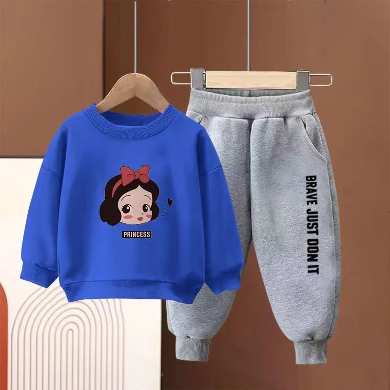 Autumn Baby Girl Boy Clothes Set Children Disney Snow White Printing Sweatshirt Top and Pants Bottom Suit Long Sleeve Tracksuit