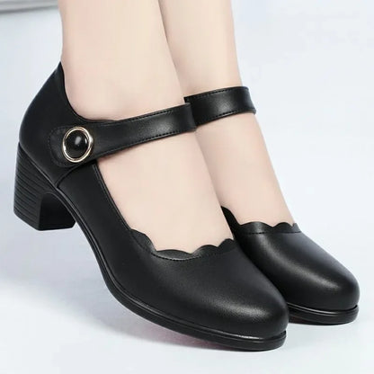 Women Casual Black Patent Leather Buckle Strap High Quality Shoes Lady Fashion Spring & Summer Red Comfort Heel Pumps A02