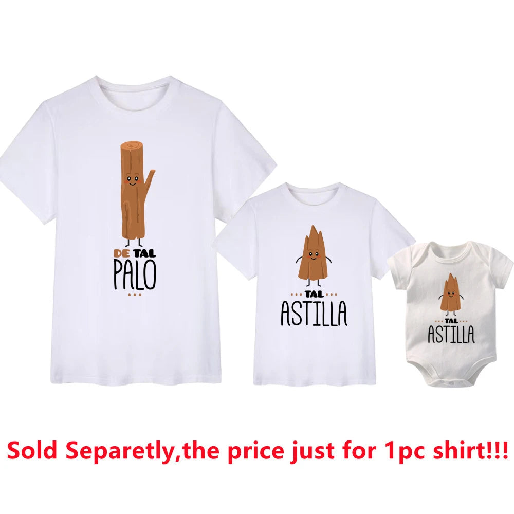 De Tal Palo Tal Astilla Print Funny Family Matching Shirts Cotton Daddy and Me Kids Outfits Baby Rompers Look Father's Day Gifts