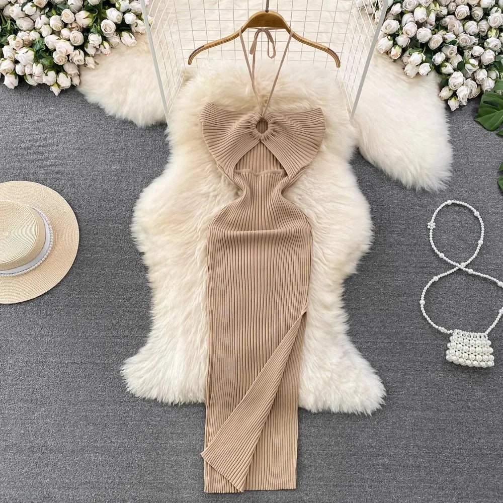 YuooMuoo Women Dress 2024 New Summer Fashion Sexy Package Hips High Split Knitted Bodycon Party Dress Vacation Beach Vestidos