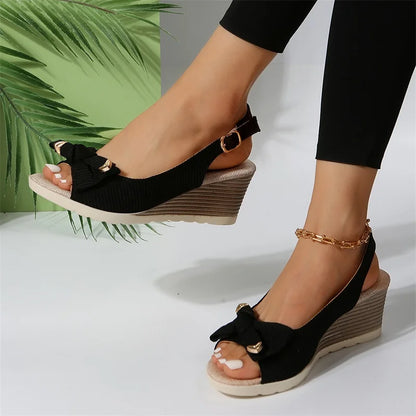 Women Sandals Wedges Fashion Buckle Peep Toe Comfort Lightweight High Heels Wear-resistant Women Office Wedding Sandals