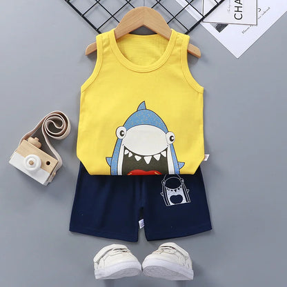 Children Sets Kids Clothes Boys Girls Vest Suit  Summer Children's Clothing baby Cotton T-Shirts Shorts Tank Top Sleeveless