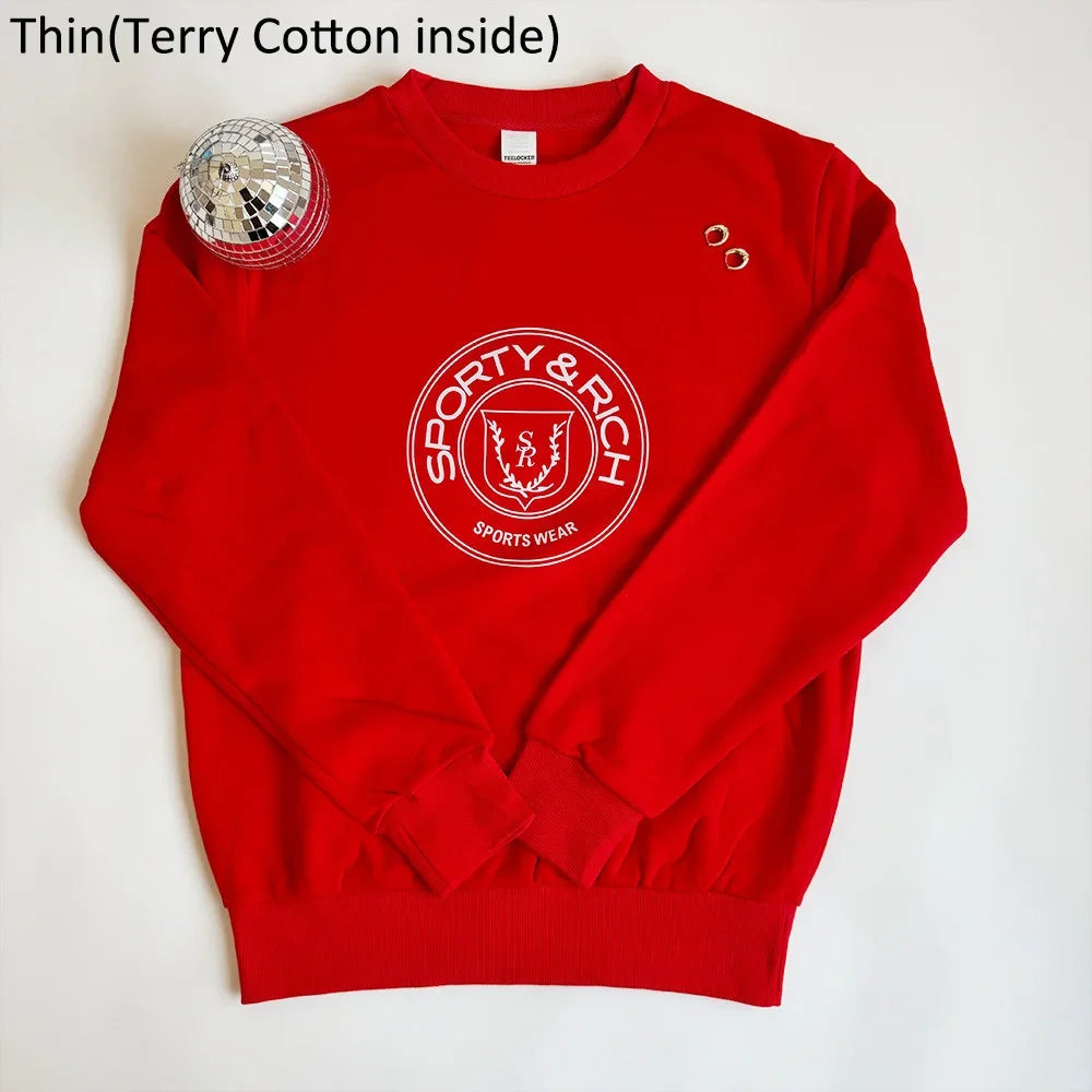 Sprot Make You Wellness Letters Printing 90's Loose Cotton Sweatshirts Women Red Long Sleeve Casual Pullover Ins Fashion Jumpers