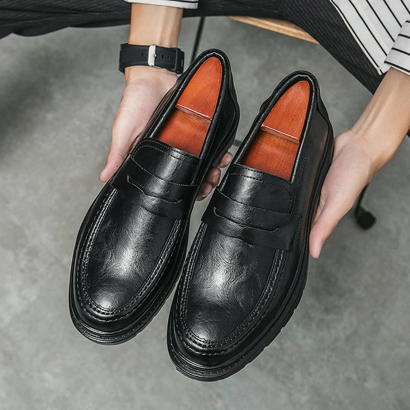 Loafers Men Platform Thick-soled Tassel Formal Business Shoes Slip-on Comfortable Men's Leather Shoes Casual Shoes Oxford Shoes