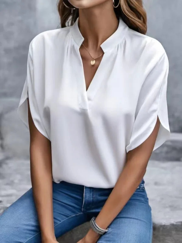 Women Elegant Solid Chiffon Blouse Spring Summer Casual Long Sleeve V Neck Yellow Office Lady White Shirt Tunics Basic Tops New