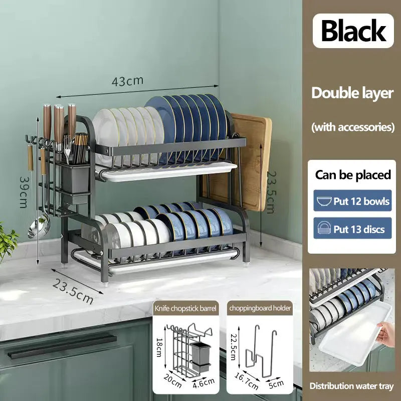 2025NEW Dish Drying Rack 2-Tier Compact Kitchen Dish Rack Drainboard Set Large Rust-Proof Dish Drainer with Utensil Holder