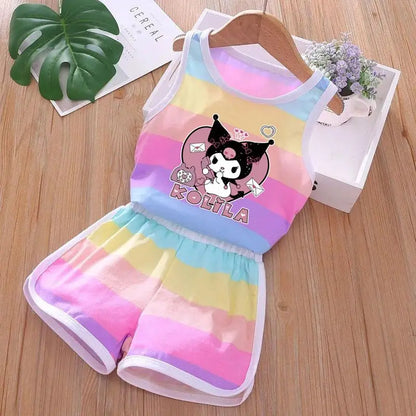 Summer Baby Kids Clothes Sets Cute Kuromi Cartoon Girls and Boys Vest and Shorts 2pieces Sanrio Children's Outfits Beach Clothes