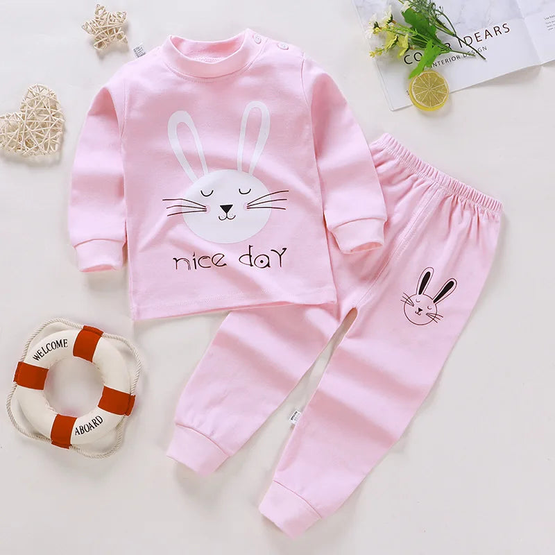 Cotton Boys Girls Sleepwear Suits Autumn Spring Newborn Underclothes 2pcs Kids Clothes Set Toddler Kids Pajamas