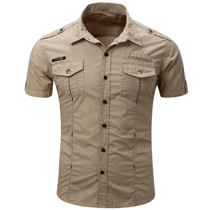 New Fashion 2023 Men's Safari Shirt Short Sleeve Summer Casual Tactical 100% Cotton Cargo Outdoor Pocket Work Shirts for Men