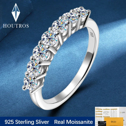 Houtros 3mm Moissanite Rings for Women S925 Silver 7 Stone Engagement Wedding Sparkling Diamond Ring Fine Jewelry Gift