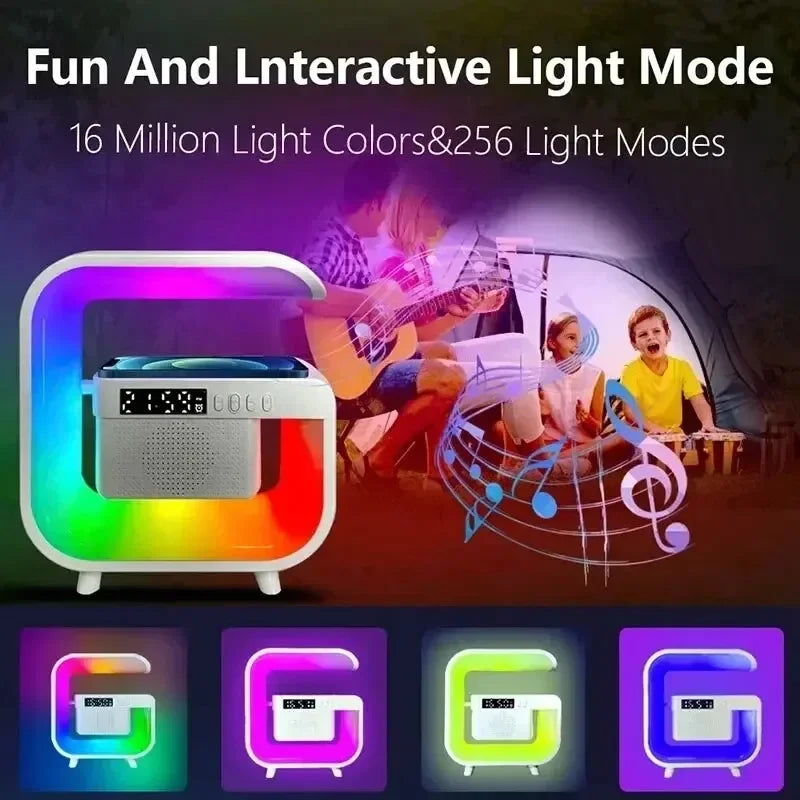 Wireless Charger Stand Pad Desktop Lamp Night Light Alarm Clock Bluetooth Speaker Fast Charging Station Dock For iPhone Samsung