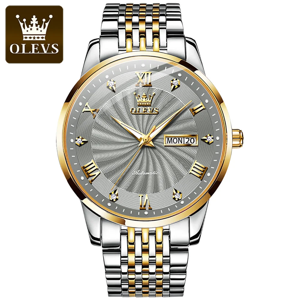 OLEVS Top Brand Luxury Watch for Men Automatic Movement Mechanical Male Wristwatch Waterproof Stainless Steel Men's Watches