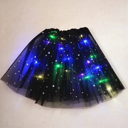 Women's Girl Glow Star Tutu Light Up Skirt Birthday Wedding LED Clothes Ballet Dance Halloween Christmas Fancy Party Costume