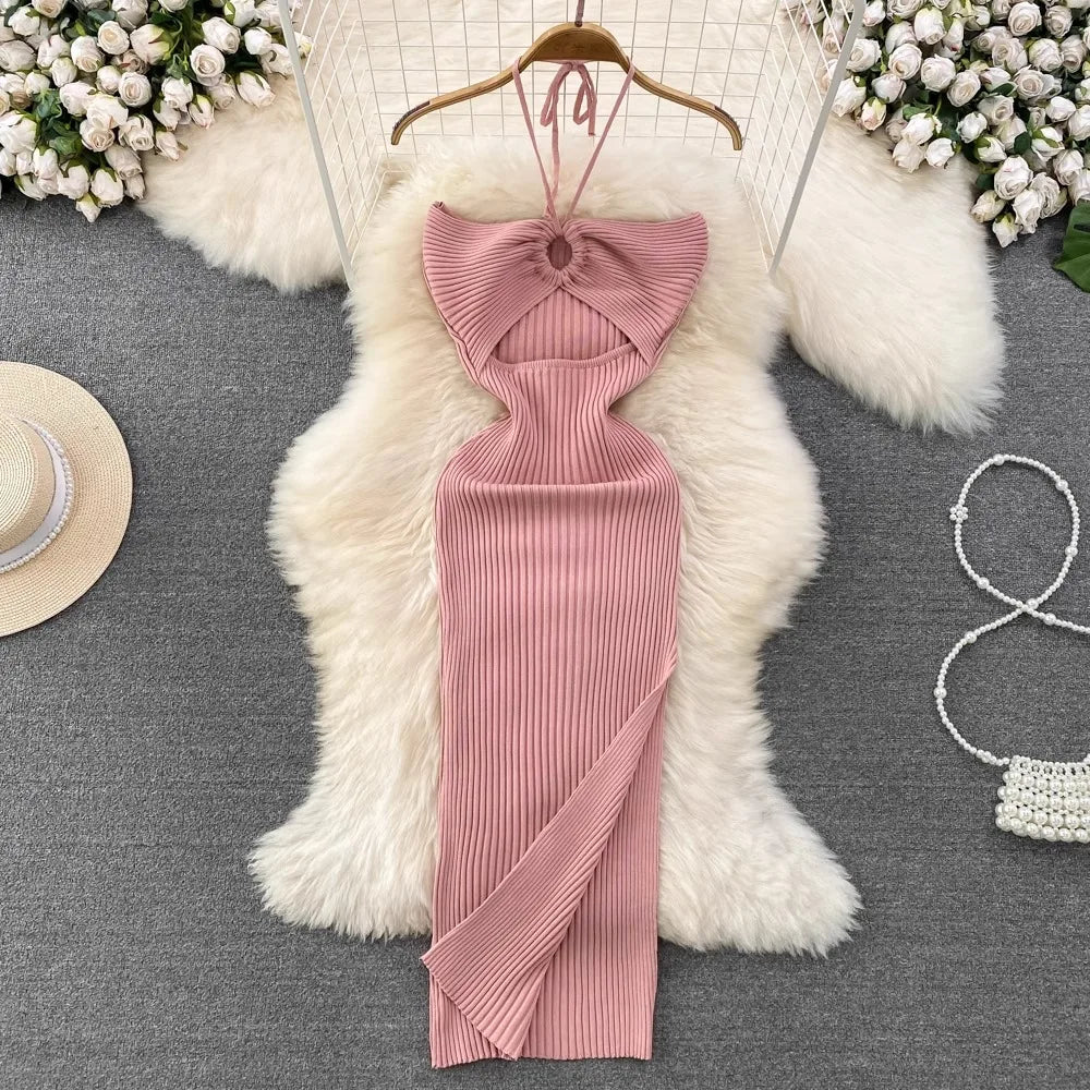 YuooMuoo Women Dress 2024 New Summer Fashion Sexy Package Hips High Split Knitted Bodycon Party Dress Vacation Beach Vestidos