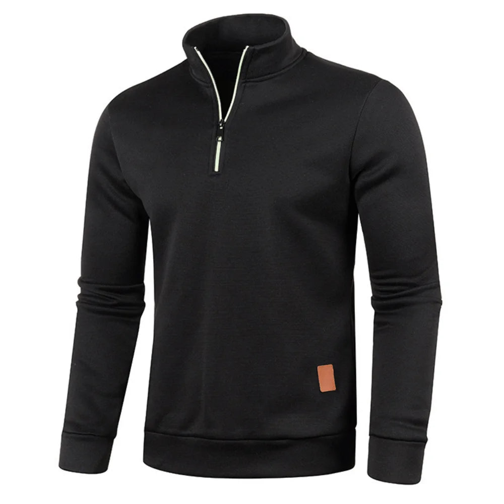 Solid Color Coat Men Autumn Winter Long Sleeve Zipper Stand Collar T-shirts for Men Pullover Top Sports Male