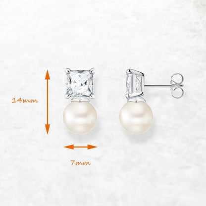 Stud Earrings Freshwater Pearl with White Stone Europe Style Fine Jewerly For Women Classic Gift In 925 Sterling Silver