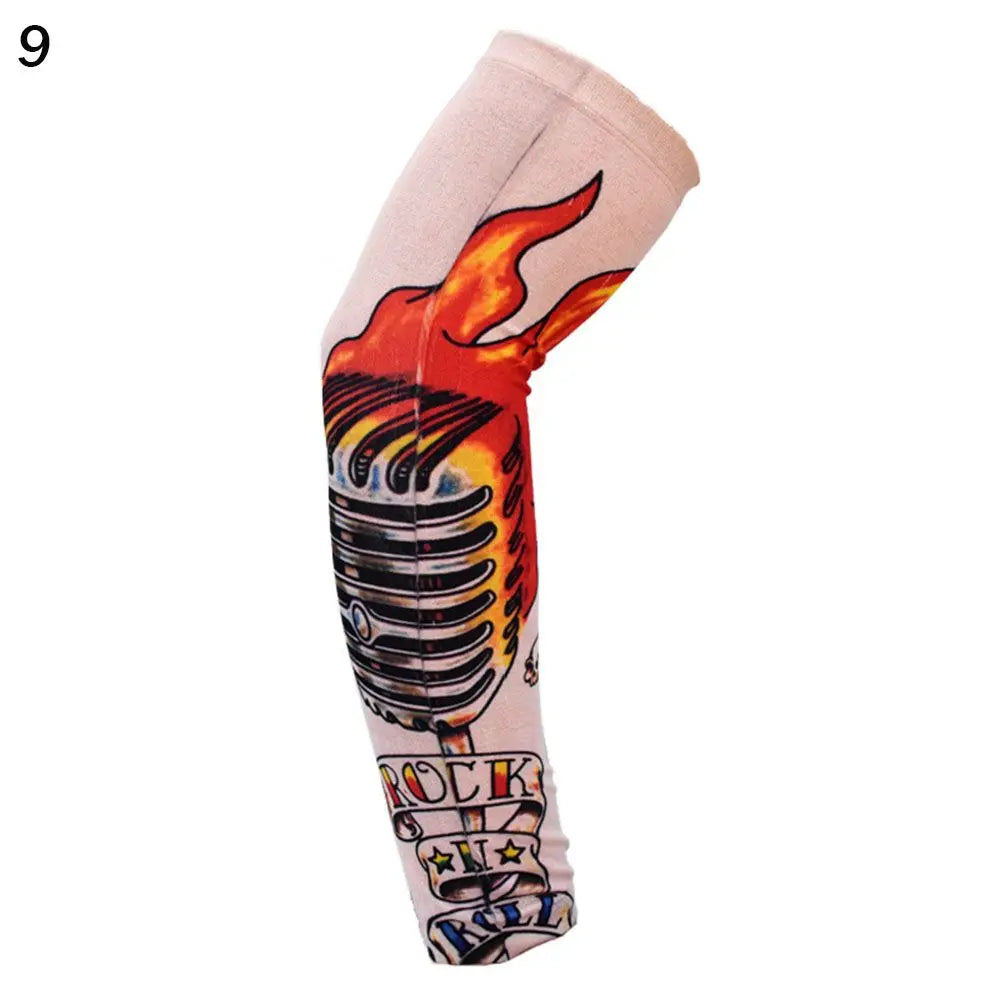 1Pcs New Flower Arm Tattoo Sleeves Seamless Outdoor Riding Sunscreen Arm Sleeves Sun Uv Protection Arm Warmers For Men Women