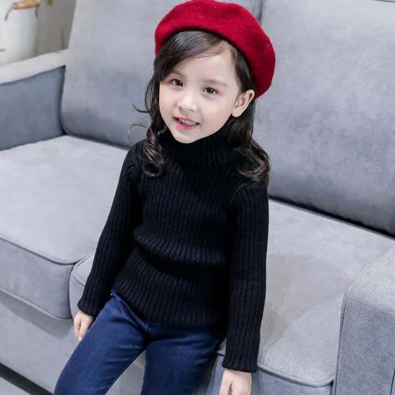 Baby Girls Winter Turtleneck Knitted Sweaters Clothes 2024 Autumn Children Boys Pullover Kids Knitwear