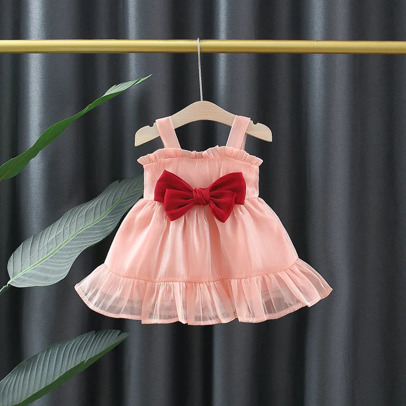 Summer Baby Girl's New Mesh Princess Dress with Bow Party Dress 0-3 Year Old Baby Birthday Christmas Gift