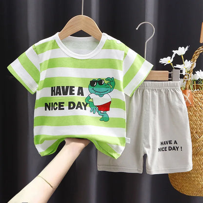 Children Clothing Suit Summer Cartoon Children's Sets Cotton T-Shirts Shorts Boys Girls Short Sleeve Kids Clothes