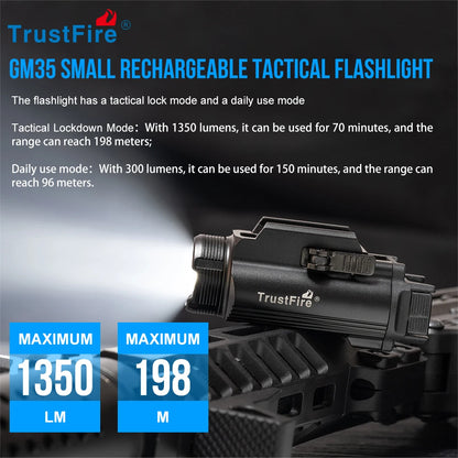 Trustfire GM35 Tactical Flashlight 1350 Lumen type c usb rechargeable light self defense weapons Torch Light for Gl0ck Picatinny