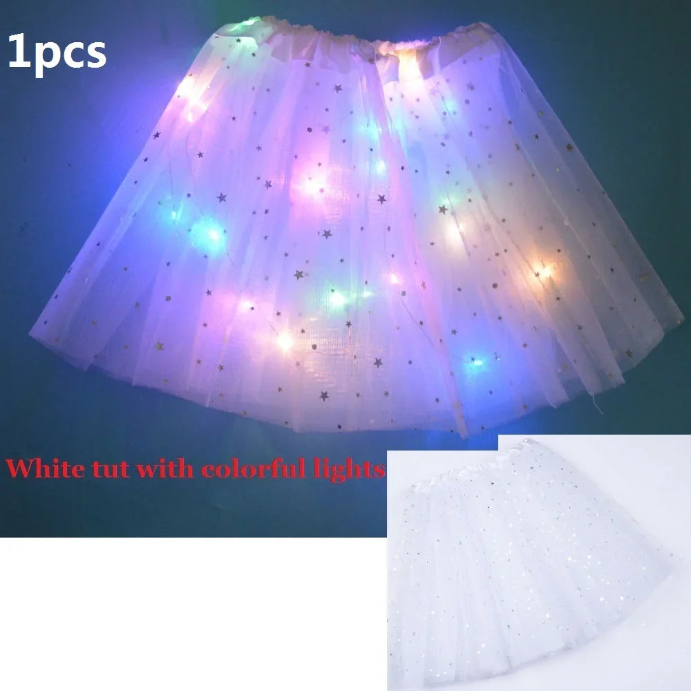 Women's Girl Glow Star Tutu Light Up Skirt Birthday Wedding LED Clothes Ballet Dance Halloween Christmas Fancy Party Costume