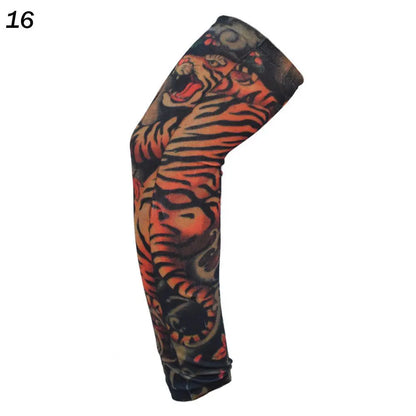 1Pcs New Flower Arm Tattoo Sleeves Seamless Outdoor Riding Sunscreen Arm Sleeves Sun Uv Protection Arm Warmers For Men Women