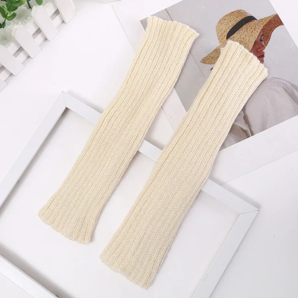 Women Knitted Arm Warmer Long Fingerless Gloves Mitten Winter Y2K Solid Arm Sleeve Fashion Casual Soft Girls Clothes Punk Gloves