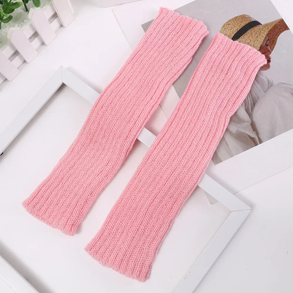 Women Knitted Arm Warmer Long Fingerless Gloves Mitten Winter Y2K Solid Arm Sleeve Fashion Casual Soft Girls Clothes Punk Gloves