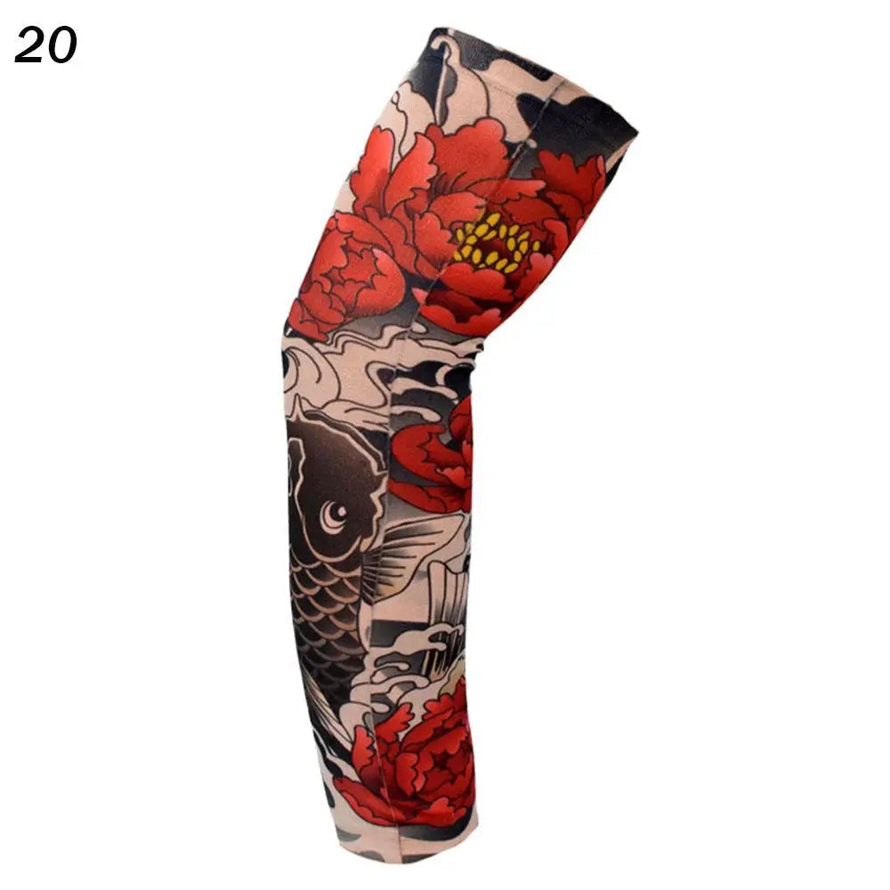 1Pcs New Flower Arm Tattoo Sleeves Seamless Outdoor Riding Sunscreen Arm Sleeves Sun Uv Protection Arm Warmers For Men Women