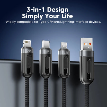 Toocki 3 in 1 USB Cable to iP Type C Micro Cable 66W Digital Display Fast Charging USB C Charger Wire for iPhone14 13 12 Samsung