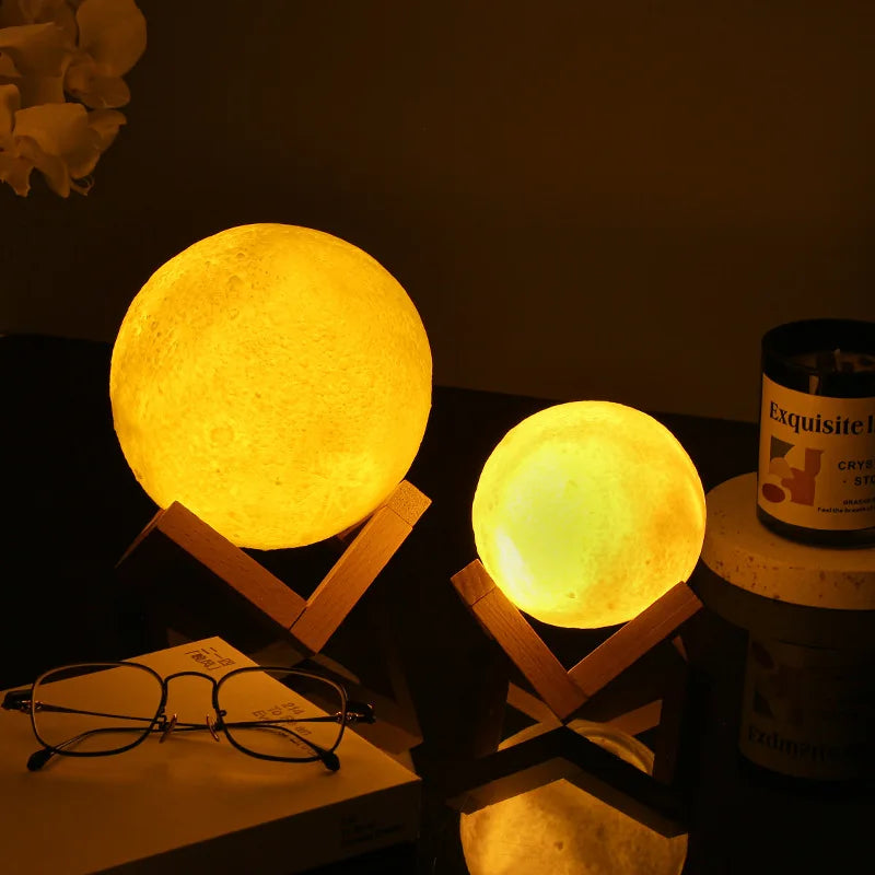 LED Moon Lamp Night Light 3D Printing Moonlight 8cm Battery Powered Star Light Bedroom Decoration Night Light Children's DayGift