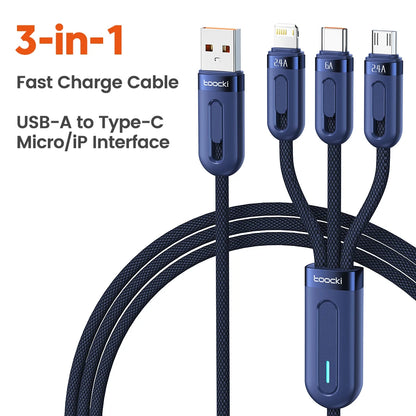 Toocki 3 in 1 USB Cable to iP Type C Micro Cable 66W Digital Display Fast Charging USB C Charger Wire for iPhone14 13 12 Samsung