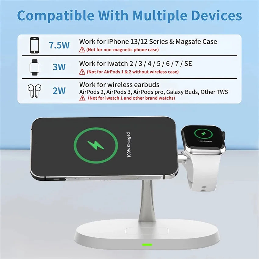 30W 3 In 1 Magnetic Wireless Charger Stand Fast Charging Dock Station for iPhone 15 14 13 12 Pro Max Apple Watch 8 7 Airpods Pro