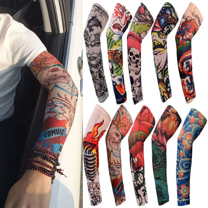 1Pcs New Flower Arm Tattoo Sleeves Seamless Outdoor Riding Sunscreen Arm Sleeves Sun Uv Protection Arm Warmers For Men Women