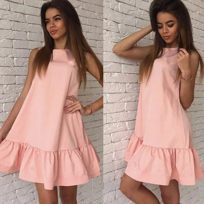 Jocoo Jolee 2024 Summer Solid Beach Chiffon Dress Women Casual Sleeveless Ruffled Loose Mini Dress Elegant Vestidos Clothing