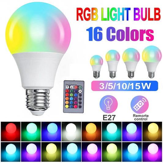 E27 RGB Remote Control Bulb Led Light For Room Smart Bulb Lamp Dimmer Low Power Consumption Energy Save Adjustable Bulb New 2024