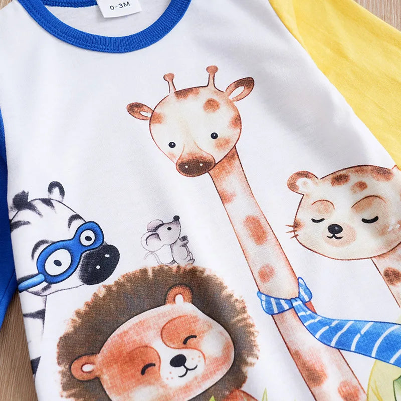 Spring And Autumn Boys And Girls Cute Cartoon Small Animal Print Casual Wear Comfortable Long Sleeve Baby Bodysuit