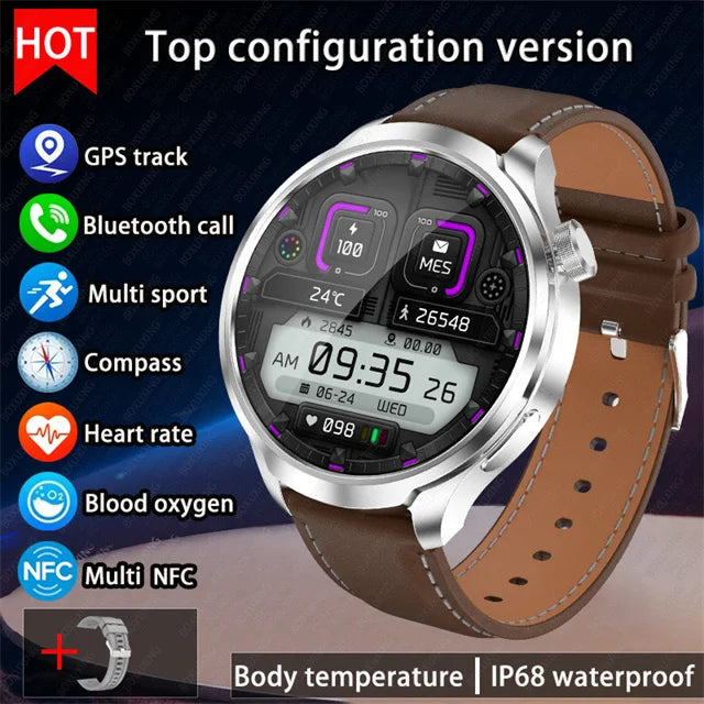 2025 New 1.85" AMOLED Screen GPS Sports Smart Watch Men NFC Compass Heart Rate Waterproof Bluetooth Call Smartwatch For HUAWEI