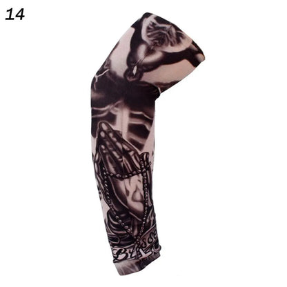 1Pcs New Flower Arm Tattoo Sleeves Seamless Outdoor Riding Sunscreen Arm Sleeves Sun Uv Protection Arm Warmers For Men Women