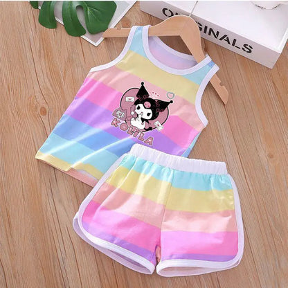 Summer Baby Kids Clothes Sets Cute Kuromi Cartoon Girls and Boys Vest and Shorts 2pieces Sanrio Children's Outfits Beach Clothes