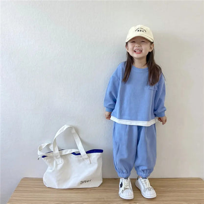 Girls' Spring and Autumn Suit 2022 New Children's Fashion Sports Sweater Two-Piece Set Baby Autumn One Set