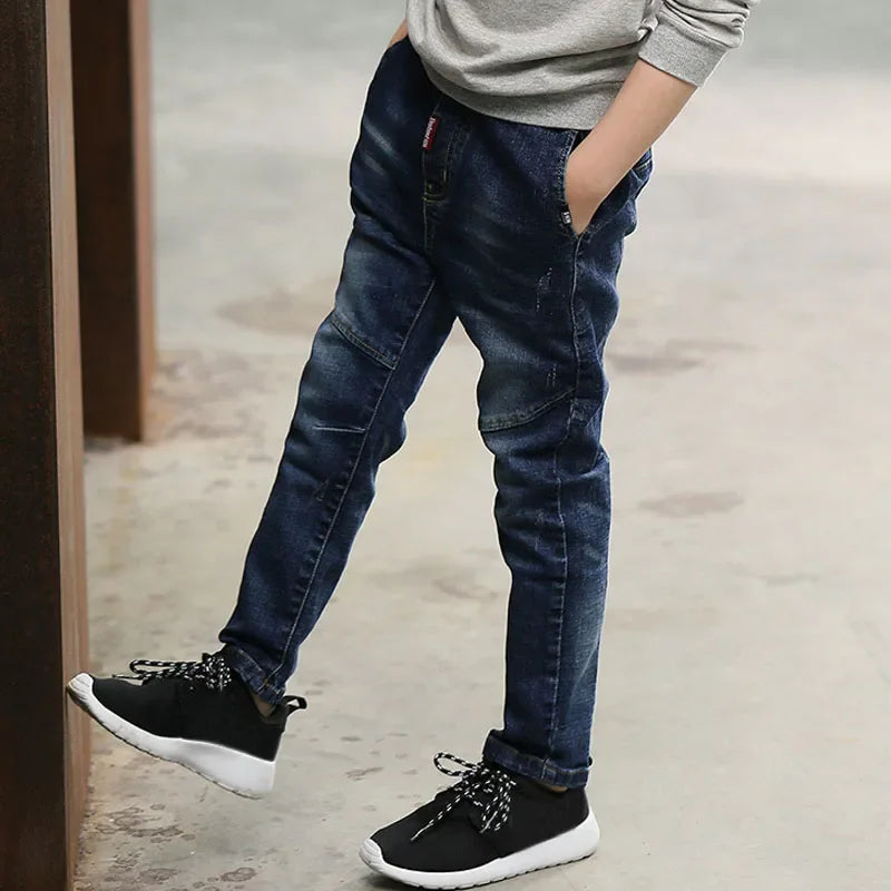 DIIMUU 4-11 Years Boys Clothes Slim Straight Jeans Young Pants Kids Baby Children Denim Clothing Trousers Elastic Waist Bottoms