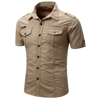 New Fashion 2023 Men's Safari Shirt Short Sleeve Summer Casual Tactical 100% Cotton Cargo Outdoor Pocket Work Shirts for Men