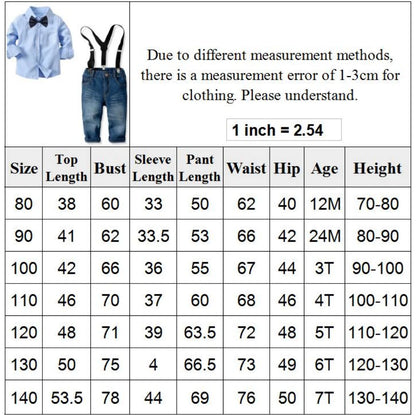 Spring Autumn Gentleman Outfit 1 2 3 4 5 6 7Years Boy Solid Long Sleeve Shirt with Denim Jeans Set Kid Children Birthday Clothes